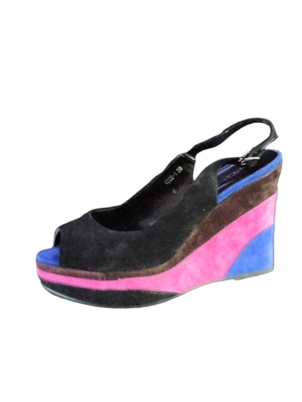 Vintage Mario Rossini slingback sandal  colorblock leather suede chunky …